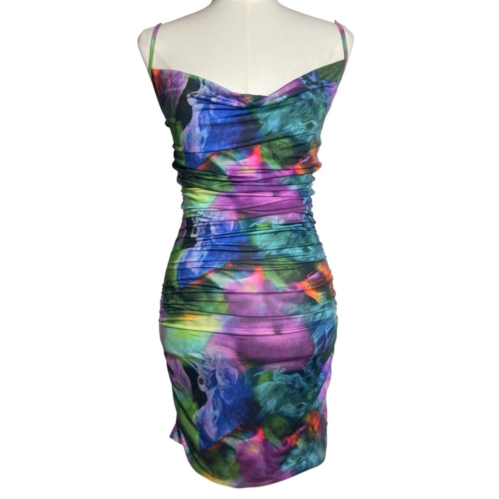 NWT PrettyLittleThing Multi Body Print Strappy Ruched Bodycon Dress Size: US 6